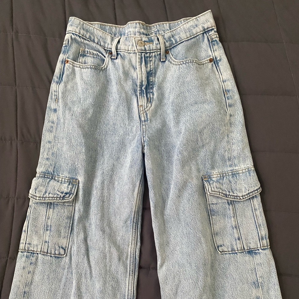 High rise wide leg cargo jeans